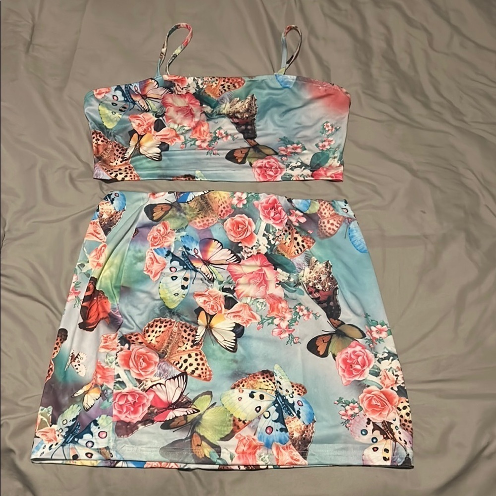 SHEIN Blue and Pink Spaghetti Strap 2 piece set